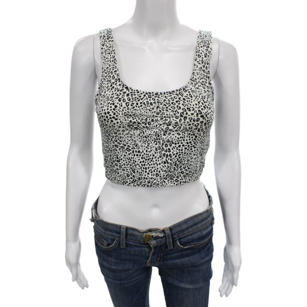 Room Service Womens Black Animal Print Scoop Neck Tank Petite Size S